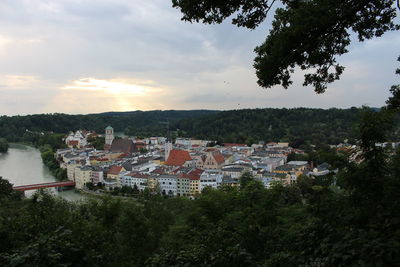 High angle view of townscape against sky