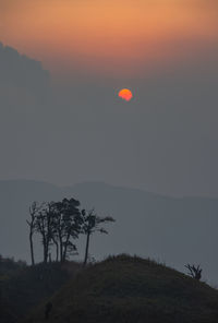 Scenic view of silhouette mountain against sky at sunset