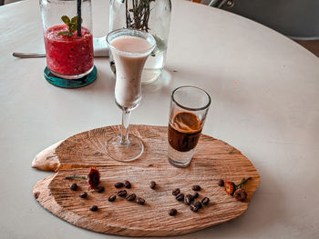 High angle view of breakfast on table