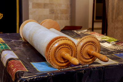 Close-up of cake on table at home