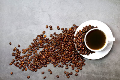 High angle view of coffee cup on table