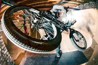 Parked motor scooter in parking lot