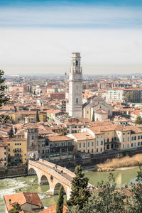 High angle view of buildings in city