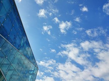 Low angle view of building against blue sky