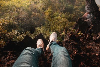 Low section of man wearing shoes on land