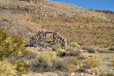 View of old ruin on mountain