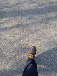 Low section of man standing on road