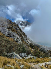 Scenic view of rocky mountains against sky