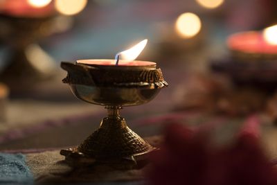 Close-up of illuminated candle