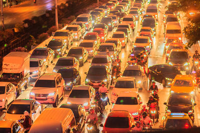 High angle view of traffic on road at night