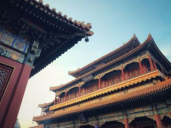 Low angle view of pagoda against sky