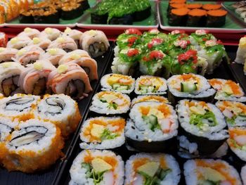 High angle view of sushi in tray