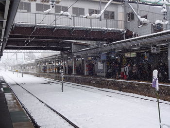 Railroad station platform during winter