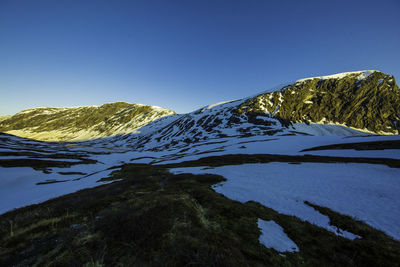 Scenic view of lake by mountain against sky