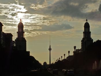 Panoramic view of buildings against sky during sunset