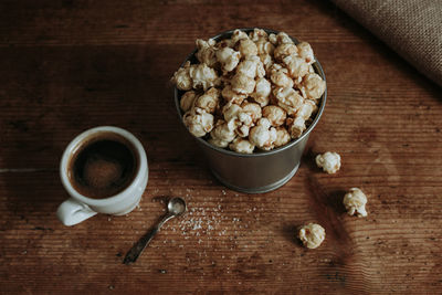 High angle view of breakfast on table