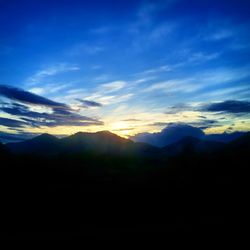 Scenic view of mountains against sky at sunset