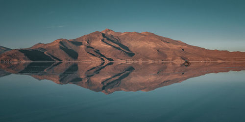 Reflection of mountain in lake against sky