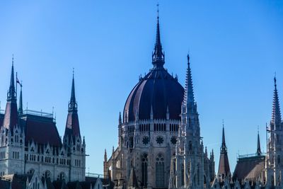 Panoramic view of buildings in city against clear sky