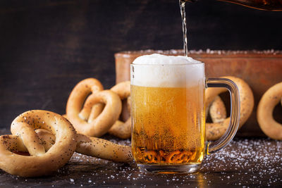 Close-up of beer in glass