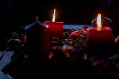 Close-up of burning candles