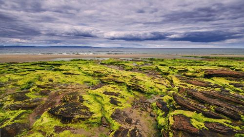 Scenic view of sea against cloudy sky