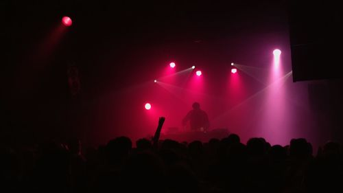 Crowd at illuminated music concert 