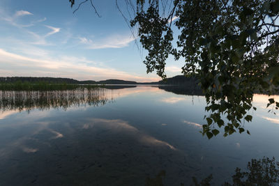 Scenic view of lake against sky at sunset