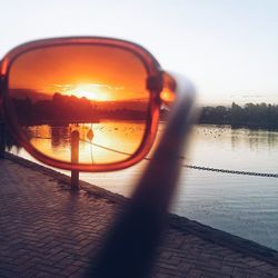 Reflection of sky in water at sunset