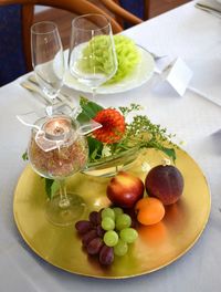 High angle view of fruits in bowl on table