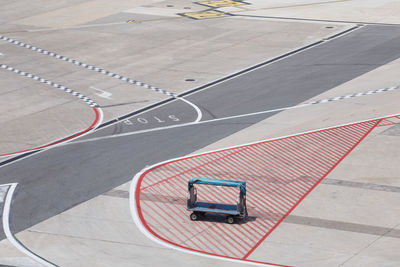 High angle view of motorcycle on road