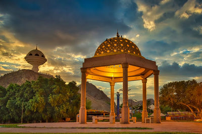 Temple against sky during sunset