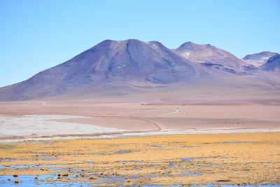 Scenic view of mountain against blue sky