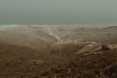 Aerial view of desert against sky