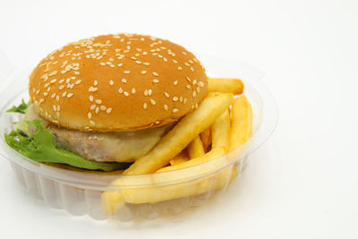 Close-up of burger in plate