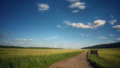 Narrow pathway along countryside landscape