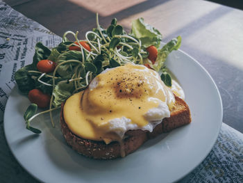 Close-up of breakfast served in plate