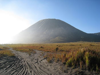 Tranquil view of mountain peak against clear sky