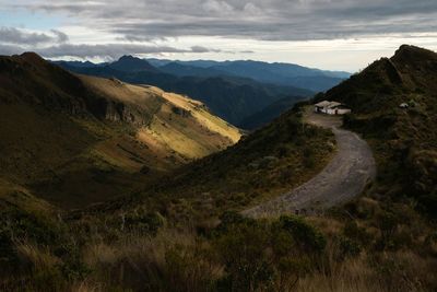 High angle view of valley against sky