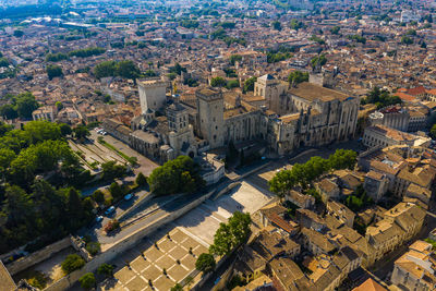 High angle view of buildings in city