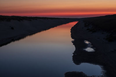 Scenic view of lake against sky during sunset