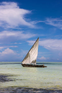 Sailboat on sea against sky