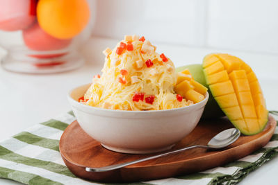 Close-up of dessert in plate on table