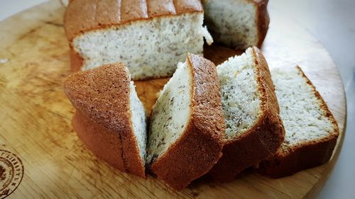 High angle view of bread in plate on table