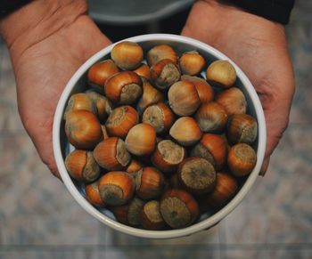 High angle view of man preparing food