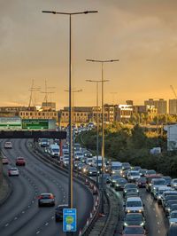 High angle view of highway in city