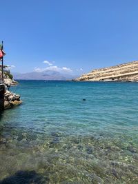 Scenic view of sea against blue sky