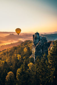 View of hot air balloon against sky during sunset