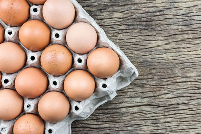 High angle view of eggs in container