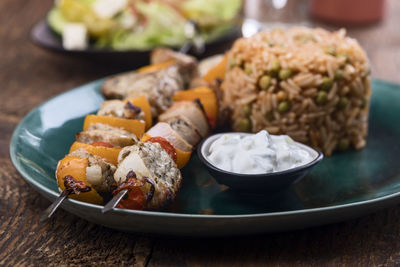 Close-up of food in plate on table